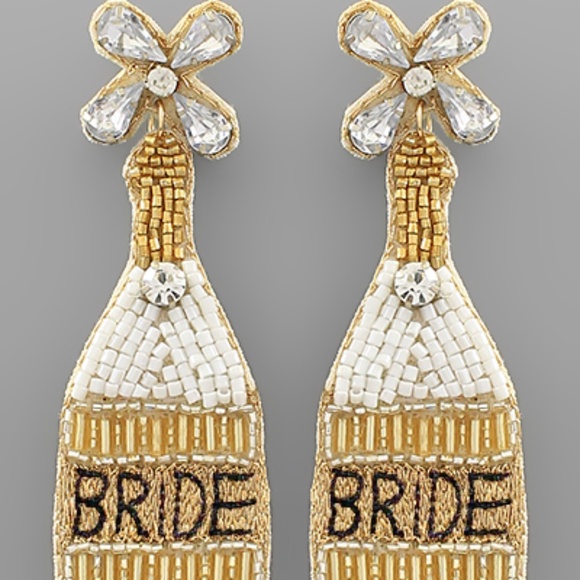 Beaded Champagne Bottle Earrings - Picture 1 of 1